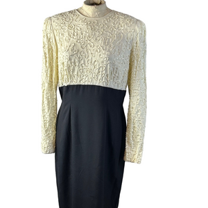 Sarah Elizabeth Vintage Pearl Cream and Black Long Sleeve Maxi Dress Size 10